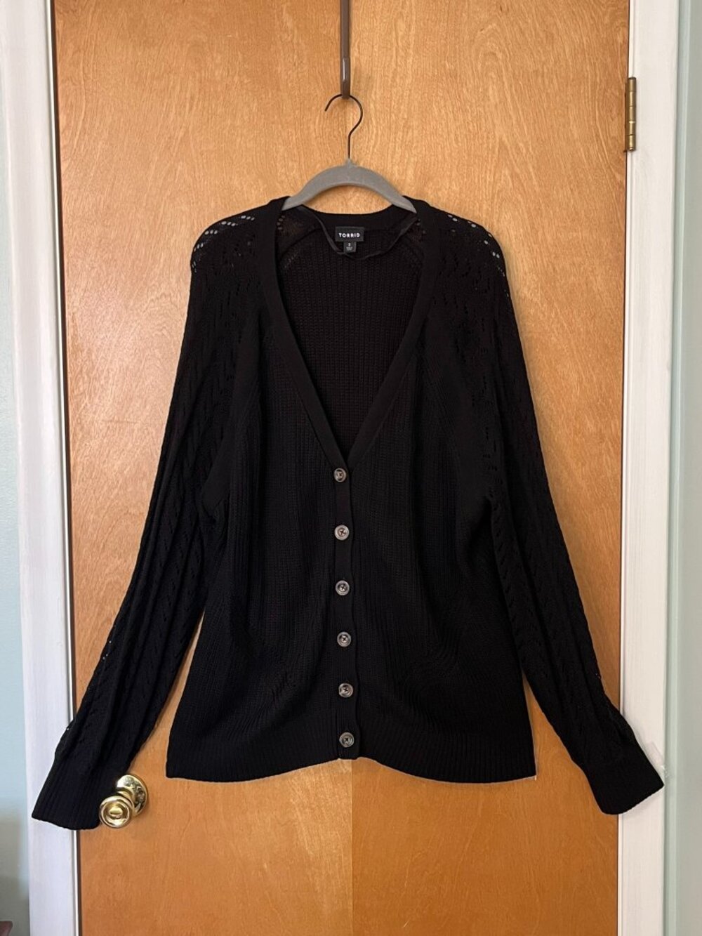 Torrid Women's Size 3 Pointelle Midweight Long-Sleeve Sweater in Black